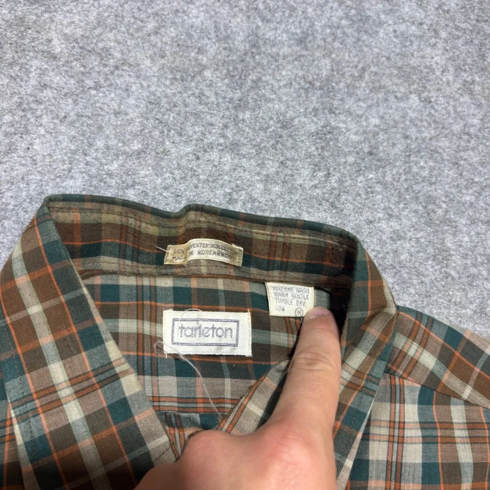 Vintage Tarleton Mens Plaid Button Down Shirt Brown Green Long Sleeve Medium